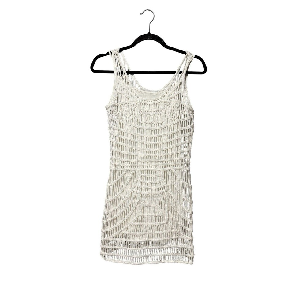 Addison Crochet Overlay Sleeveless Dress White Lined Boho XS Two Piece